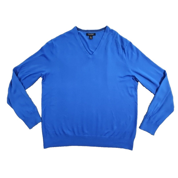 Banana Republic Men's Sweater XL Blue V Neck Knit Silk Cashmere Pullover Luxury - Picture 1 of 16